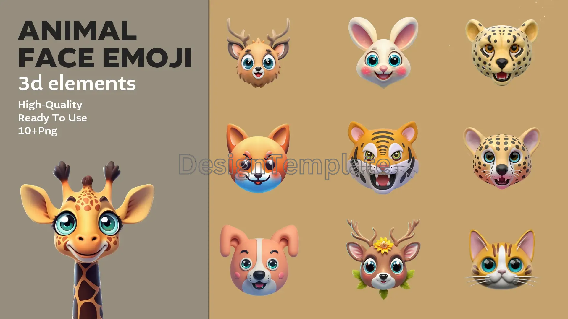 Beastly Smiles Vibrant 3D Animal Emoji Graphics Pack image